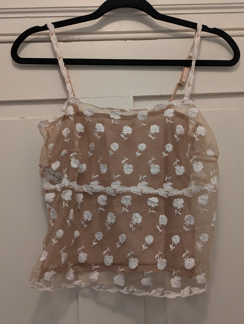 Parisa Sheer Nude & Cream Camisole w/ Rose Embroidered Detail- M/L